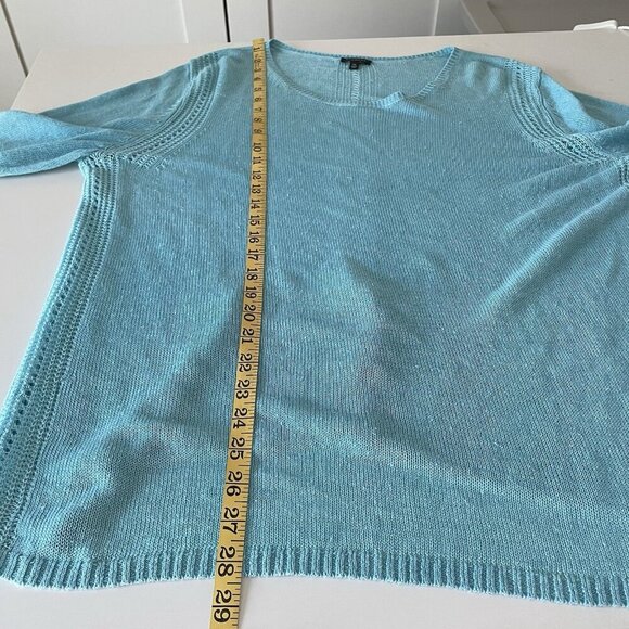 Talbots Womens Linen Knit Sweater Aqua Pullover Lagenlook Beachy Coastal Size XL - Picture 4 of 8